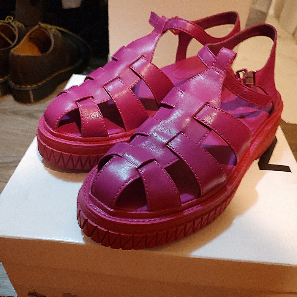 Schutz Beatrix pink leather platform fisherman sandals